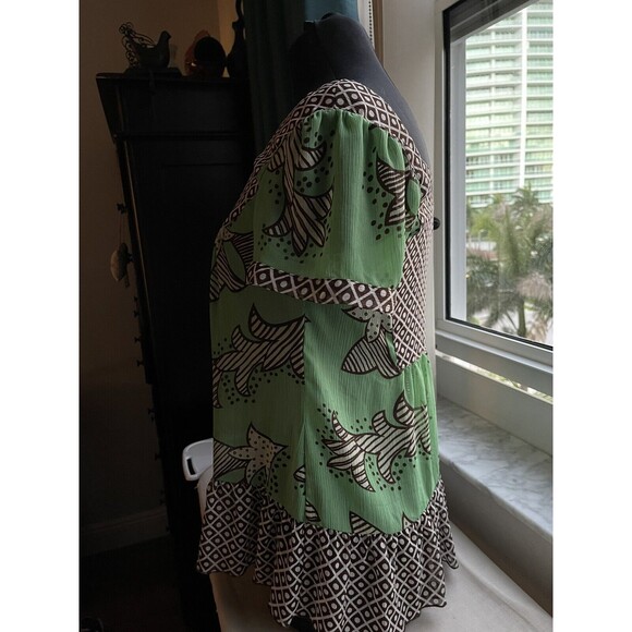 Coco and Chase Women Brown Green Short Sleeve Blouse S - Picture 4 of 8